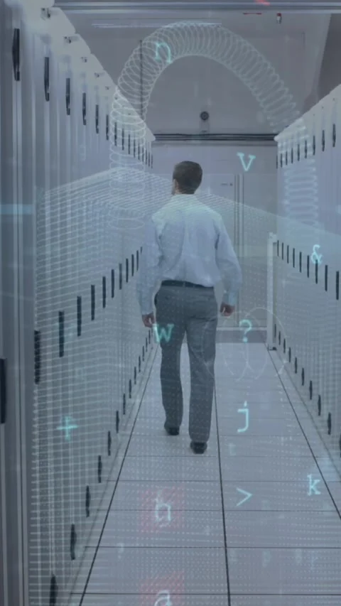 Animation of data processing over server room Stock Footage 344745458