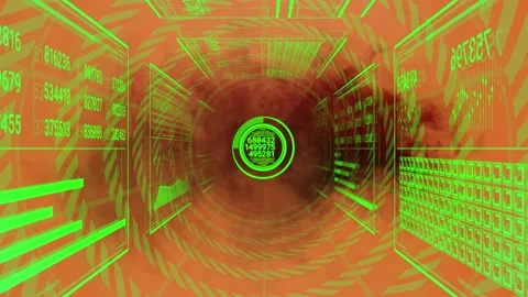 Animation of data processing over shapes on orange background Stock Footage 221958248