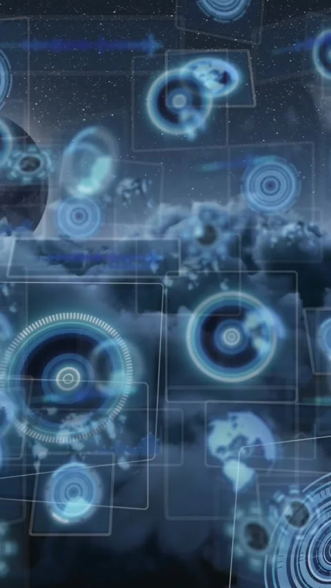 Animation of data processing over sky with clouds and moon Stock Footage 344745705