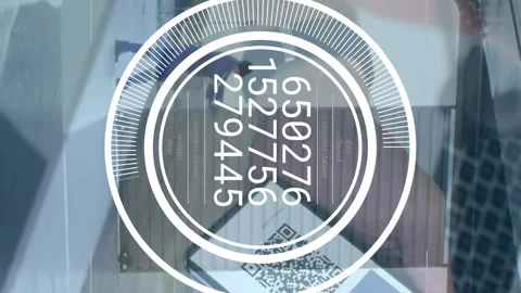 Animation of data processing over smartphone with qr code and airport Stock Footage 312978342