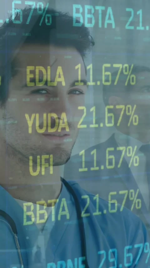 Animation of data processing over smiling male doctor with stethoscope Stock Footage 342707368