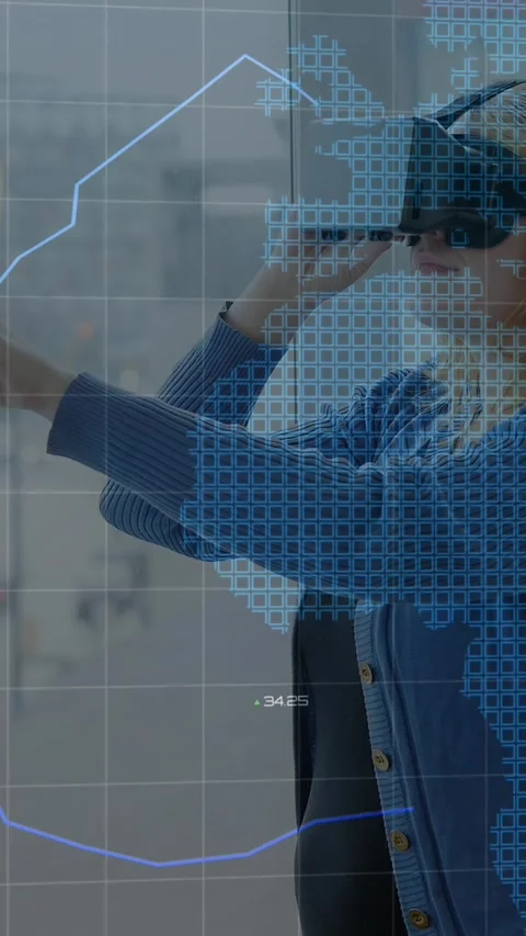 Animation of data processing over smiling business people wearing phone headsets Stock Footage 343127968