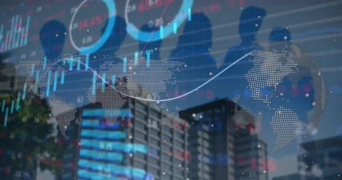 Animation of data processing over spinning globe and world map against tall Stock Footage 221285860