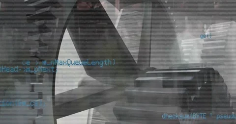 Animation of data processing over spinning settings icons against grey Stock Footage 326095815