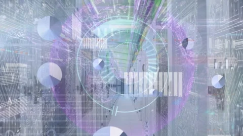 Animation of data processing over spinning globe and microprocessor connections Stockbeeldmateriaal 329310298