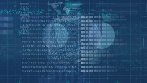 Animation of data processing over spinning globe against blue background Stock Footage 330780144