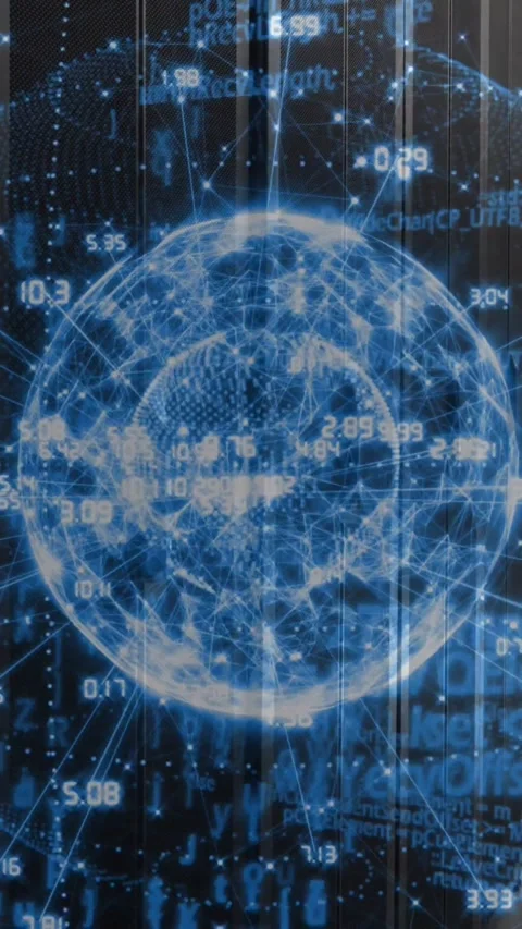 Animation of data processing over spinning globe against computer server room Stock Footage 342601200