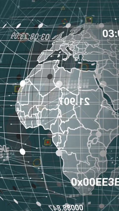 Animation of data processing over spinning globe and network of connections Stock Footage 344402750