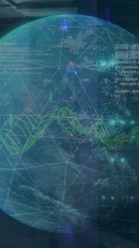 Animation of data processing over spinning globe against computer server room Stock Footage 344635856
