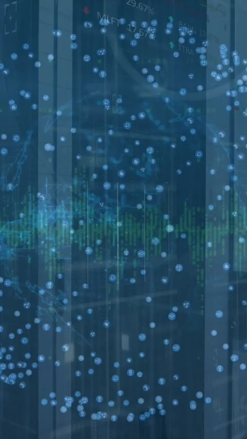 Animation of data processing over spinning globe against computer server room Stock Footage 344669265