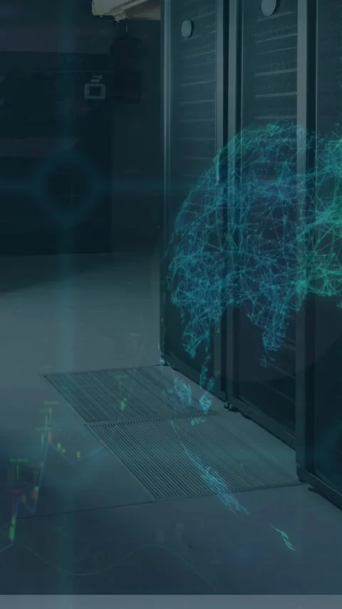 Animation of data processing over spinning globe against computer server room Stock Footage 344722836