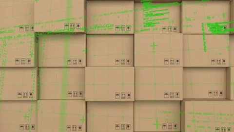 Animation of data processing over stack of cardboard boxes Stock Footage 157674395