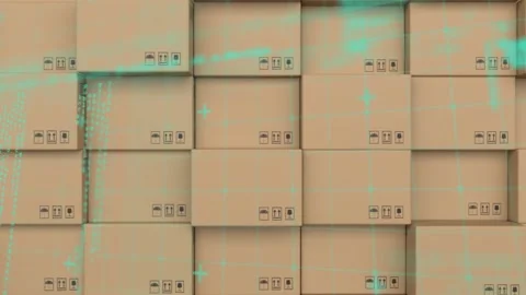 Animation of data processing over stack of cardboard boxes Stock Footage 157674403
