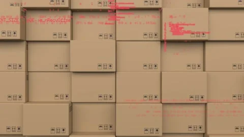 Animation of data processing over stack of cardboard boxes Stock Footage 157674410