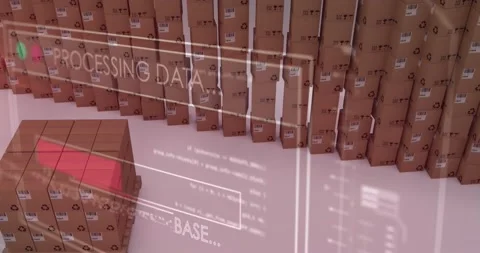 Animation of data processing over stack of cardboard boxes Stock Footage 159967289