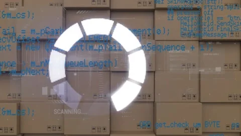 Animation of data processing over stack of cardboard boxes Stock Footage 159967412