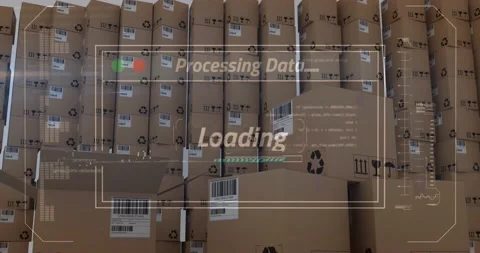 Animation of data processing over stack of cardboard boxes Stock Footage 159967456