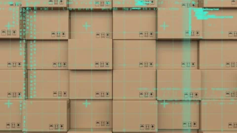 Animation of data processing over stack of cardboard boxes Stock Footage 159975889