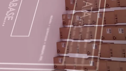 Animation of data processing over stack of cardboard boxes Stock Footage 312299958