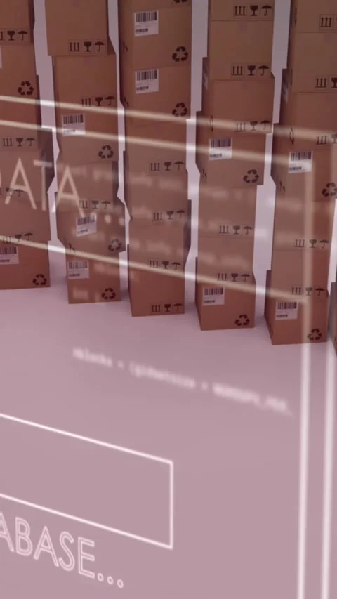 Animation of data processing over stack of cardboard boxes Stock Footage 324702602