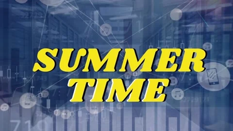 Animation of data processing over summer time text and network of connections Stock Footage 221373276