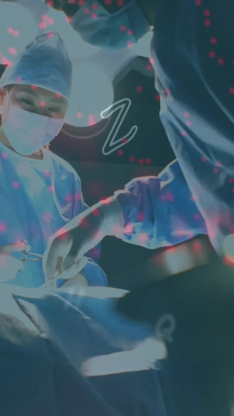 Animation of data processing over surgeons in face masks Stock Footage 343720997