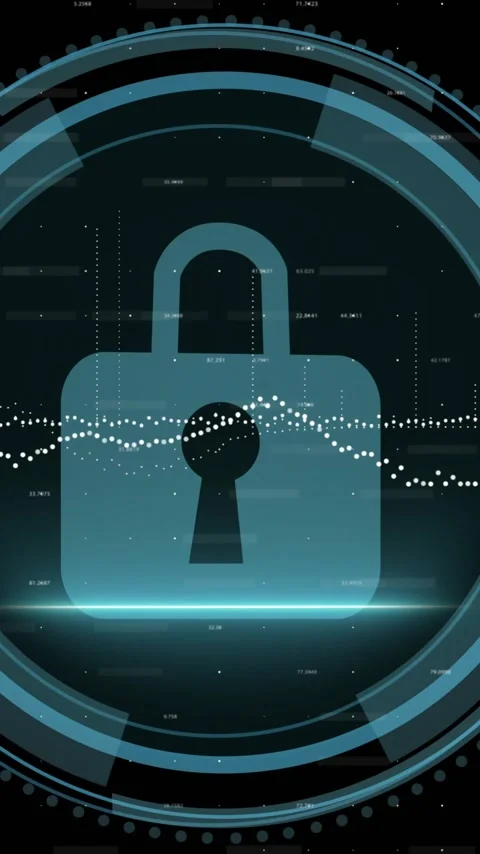 Animation of data processing over syber security text and scope scanning on Stock Footage 342996851