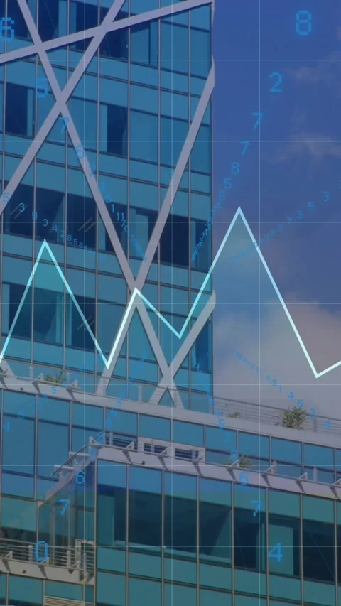 Animation of data processing over tall buldings against blue sky Stock Footage 344774821