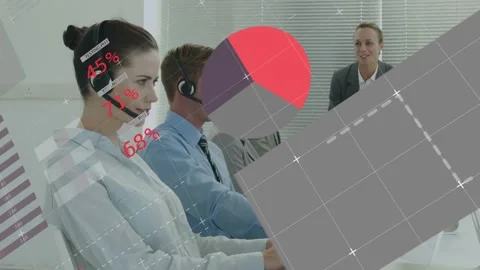 Animation of data processing over team of diverse customer care executives Stock Footage 330776224