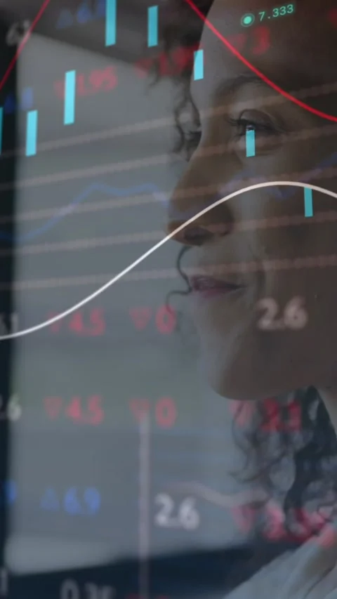 Animation of data processing over thoughtful woman looking out of window smiling Stock Footage 321039143