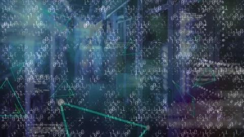 Animation of data processing over triangles and computer servers Stock Footage 327196819