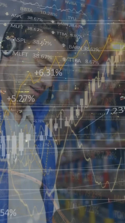 Animation of data processing over two men working in warehouse shipping centre Stock Footage 341918019