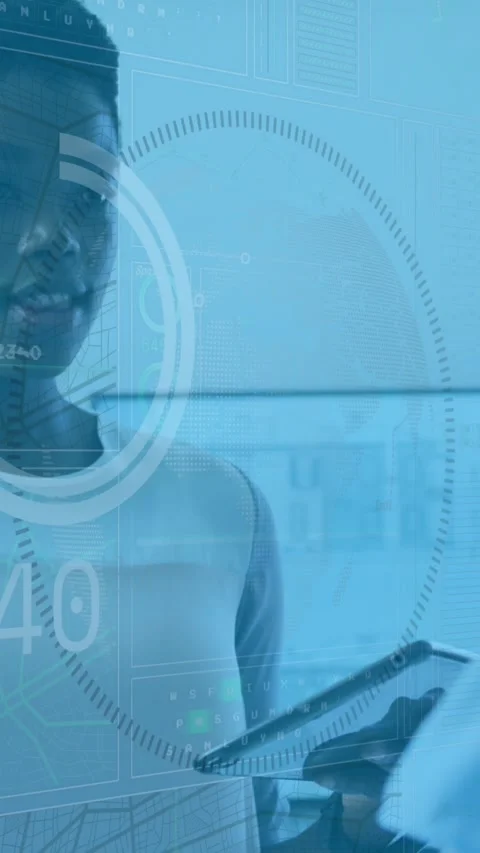 Animation of data processing over two diverse women discussing over a digital Stock Footage 344745652