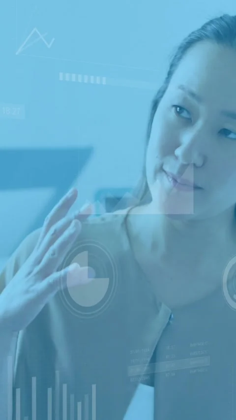 Animation of data processing over two diverse women discussing over a digital Stock Footage 344774667
