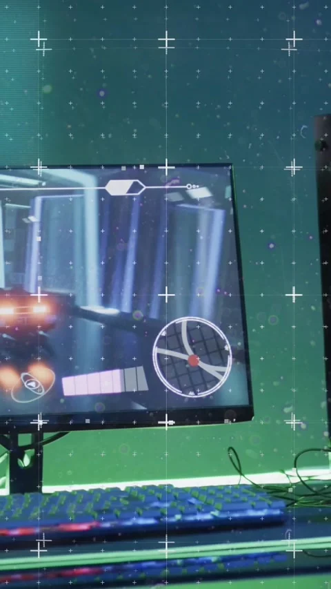 Animation of data processing over video game computer equipment Stock Footage 341953537