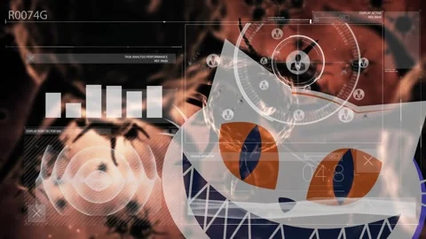 Animation of data processing over virus cells and cat Stock Footage 330294652