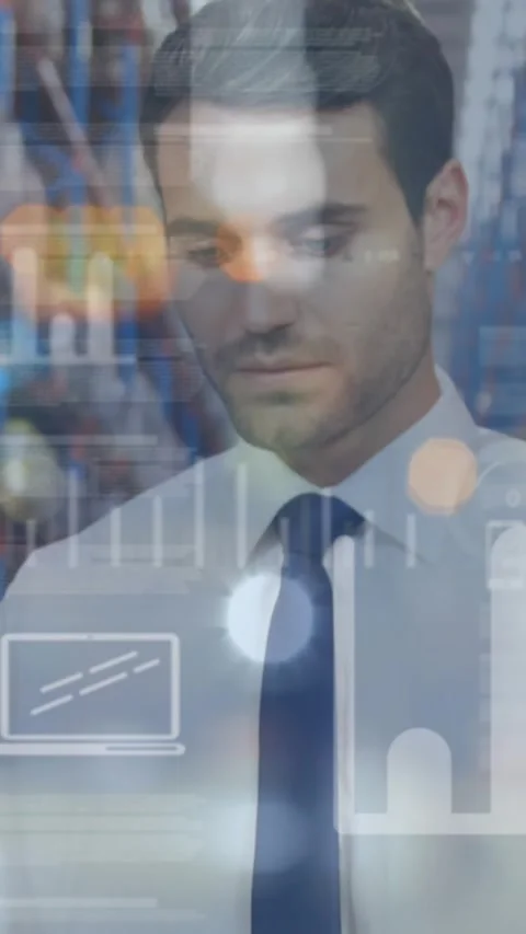 Animation of data processing over warehouse worker using tablet in shipping Stock Footage 341918018
