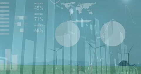 Animation of data processing over wind turbines Stock Footage 208392850