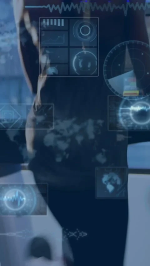 Animation of data processing over woman running on treadmill, exercising in gym Stock Footage 323899723