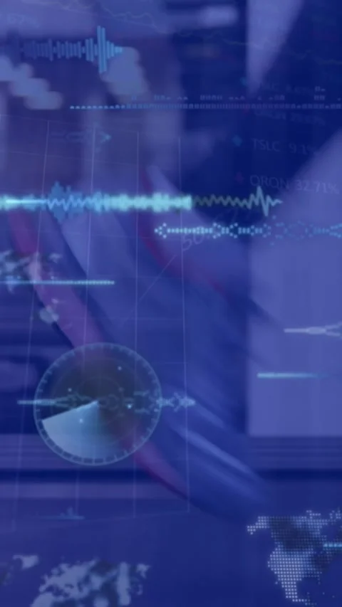 Animation of data processing over woman running on treadmill, exercising in gym Stock Footage 323899725