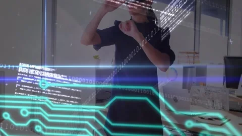 Animation of data processing over woman using laptop Stock Footage 328822562