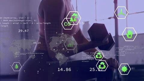 Animation of data processing over woman exercising 動画素材 329310510