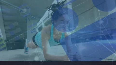 Animation of data processing over woman exercising Stock Footage 330478649