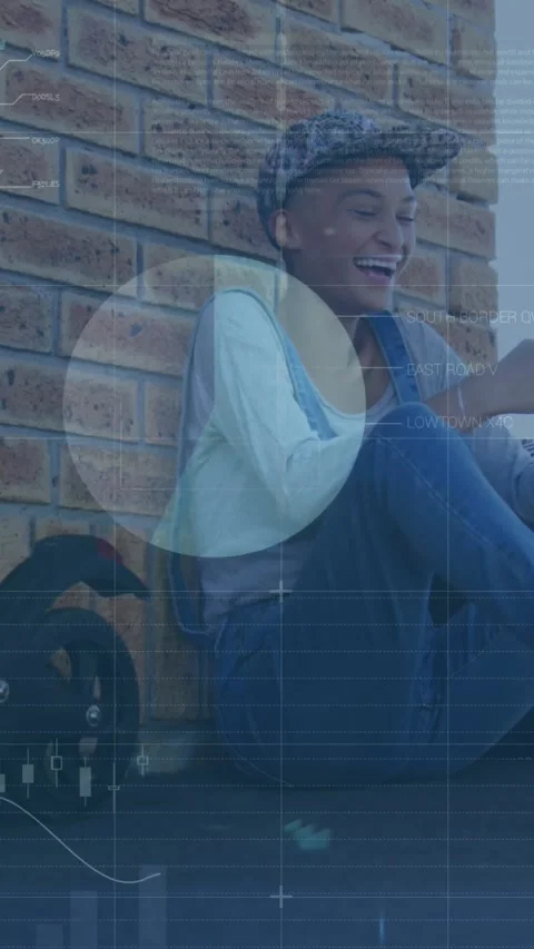 Animation of data processing over woman using smartphone Stock Footage 344746214