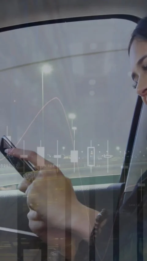 Animation of data processing over woman using smartphone Stock Footage 344783146