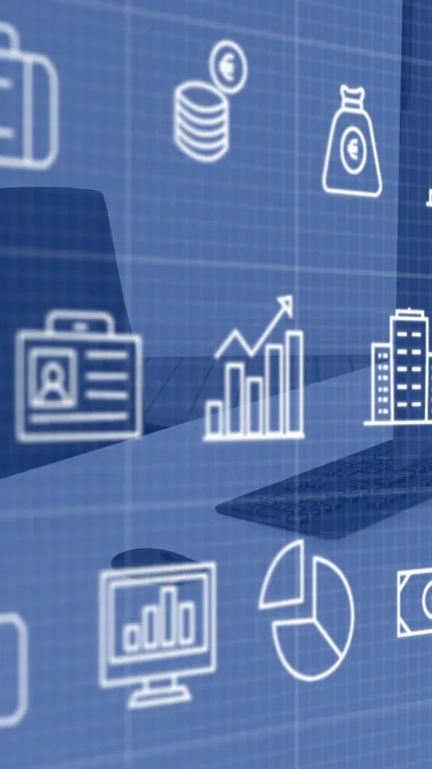 Animation of data processing over work station in office Stock Footage 341927425