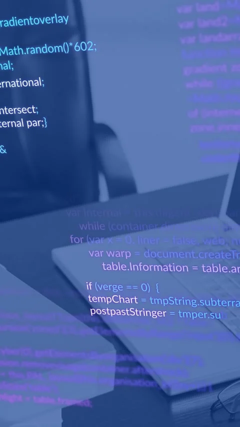 Animation of data processing over work station in office Stock Footage 341927430