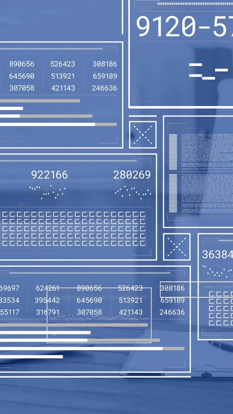 Animation of data processing over work station in office Stock Footage 341956610