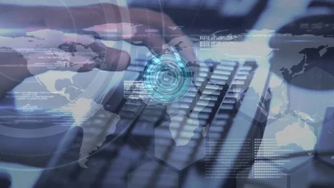 Animation of data processing over world map and person typing on computer Stock-Footage 156958298
