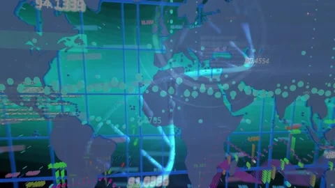 Animation of data processing over world ... | Stock Video | Pond5